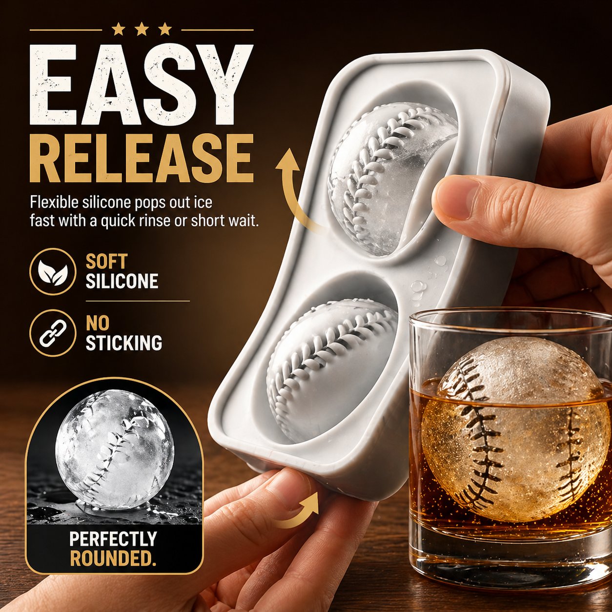 Baseball Ice Mold – Slow‑Melting Silicone Sphere Tray for Whiskey, Cocktails & More ⚾🧊