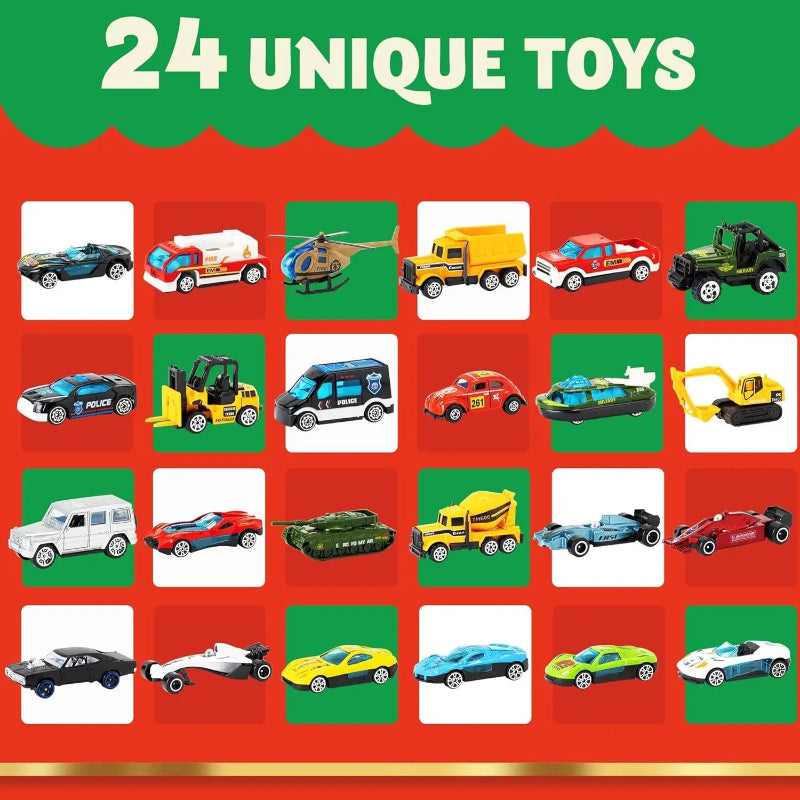 TYIIMAX™ 2026 Christmas Car Advent Calendar – 24 Die-Cast Vehicles for Kids, Daily Countdown Surprises