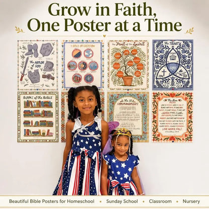 Bible Posters for Kids Classroom Set – 15 Christian Learning Posters