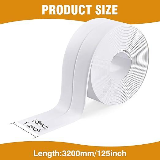 Waterproof Acrylic Caulk Tape – 2 Rolls, Cuttable, 10.5ft x 1.4in, with Sealing Tool – For Bath, Toilet, Sink & Kitchen