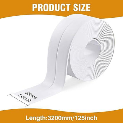 Waterproof Acrylic Caulk Tape – 2 Rolls, Cuttable, 10.5ft x 1.4in, with Sealing Tool – For Bath, Toilet, Sink & Kitchen