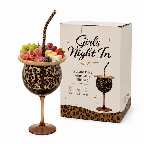 Leopard Print Wine Glass & Snack Charcuterie Set