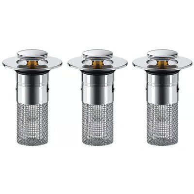Bathroom Sink Drain Strainer & Pop-Up Plug, 3.15 Inch Stainless Steel Hair Catcher, Anti-Clog Filter Basket with Removable Mesh, Replacement Waste Plug for Washbasin