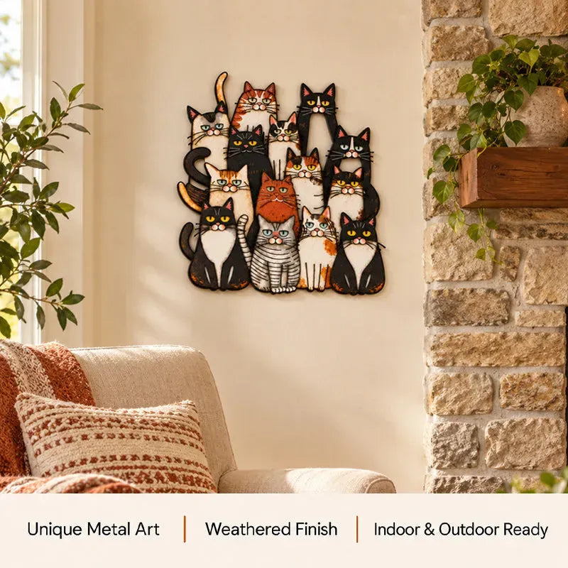 🐾Whimsical Cat Family Metal Wall Art😻