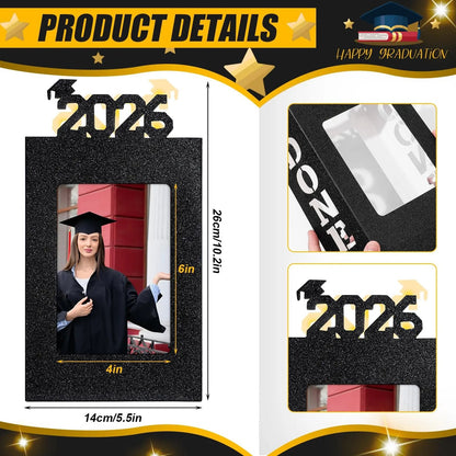 🎓4Pcs 2026 Graduation Centerpieces for Class of 2026-Fit 4x6in Photo| Fillable Picture Box