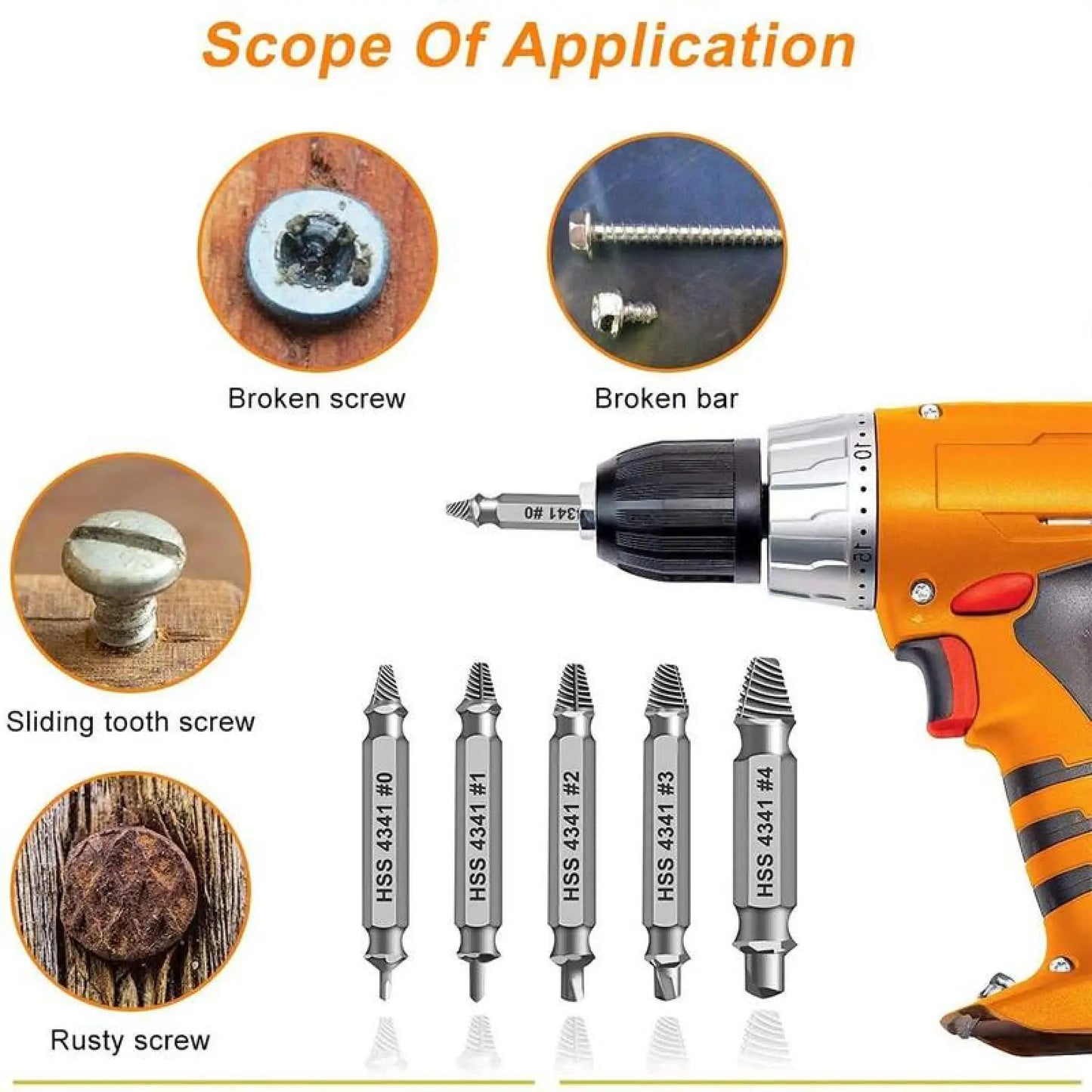 Stripped & Broken Screw Remover Set – 6 Pcs Easy Out Bolt Extractor, Double‑Head Design for Damaged Screws