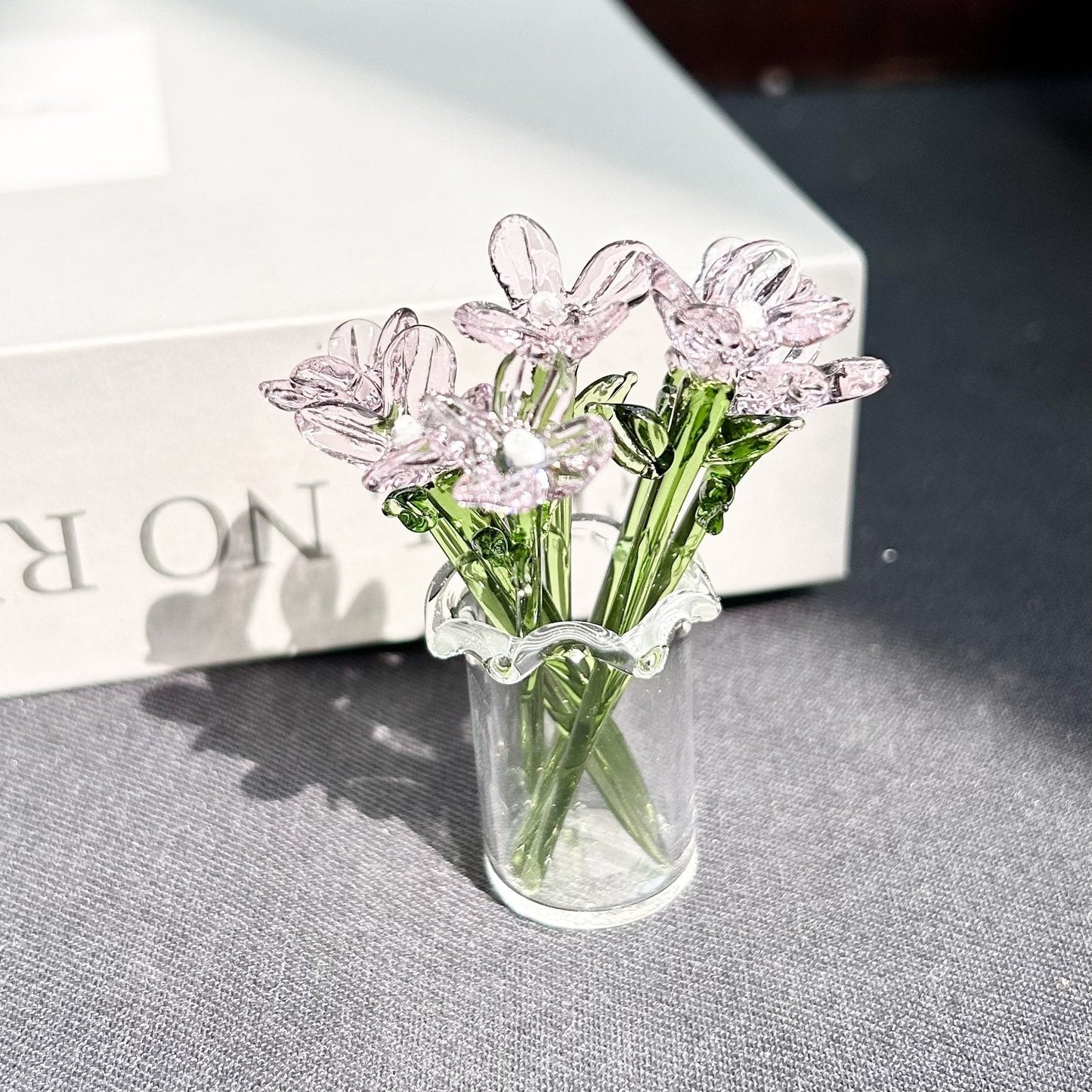 Mini Glass Flower Ornament Crafts Artificial Flower Floral Figurine
