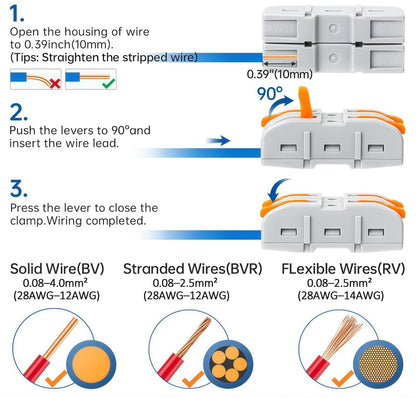Universal Quick Lever Electrical Wire Connectors (24-12 AWG) Assortment (50/100Pcs) + Wire Stripper