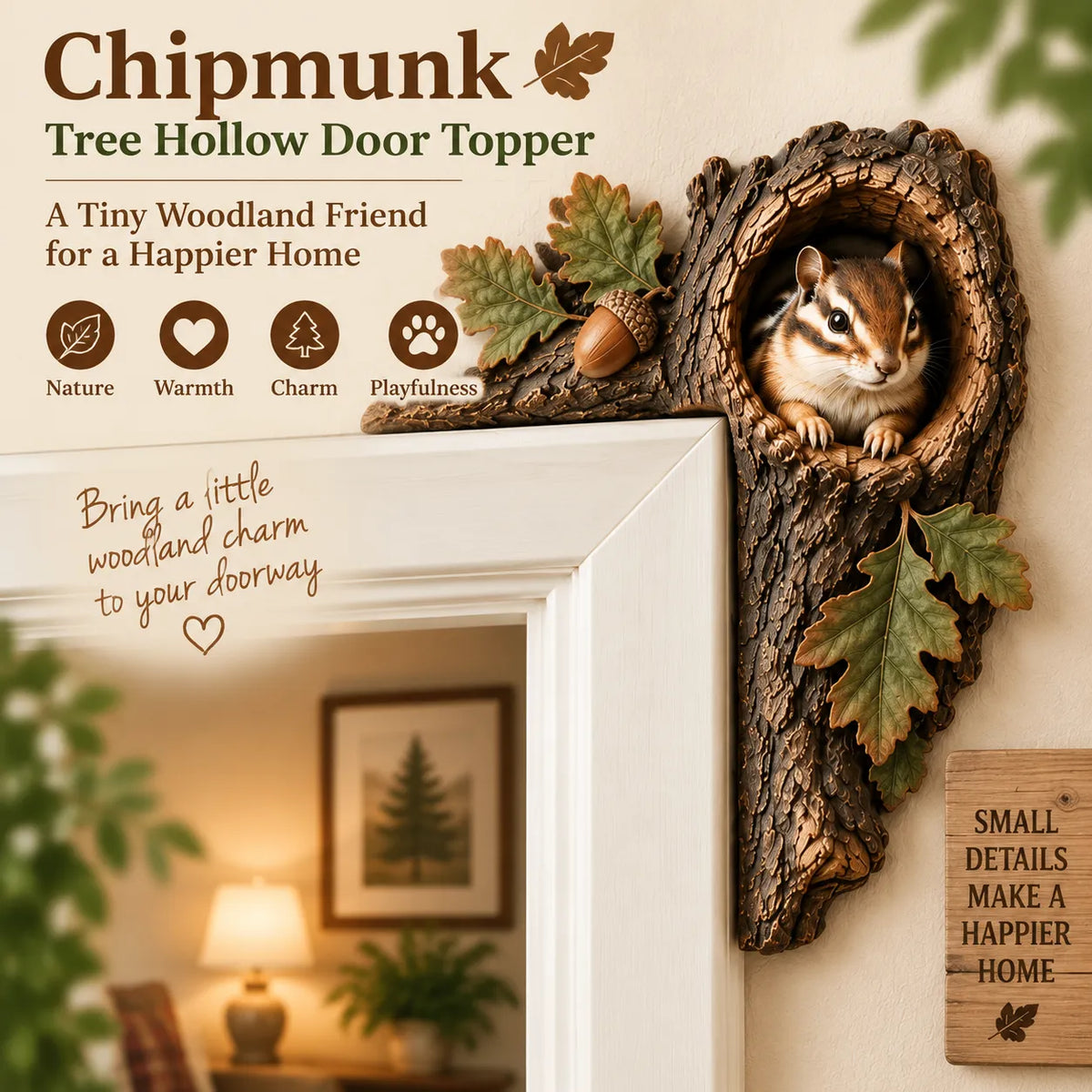 🐿️ 3D Chipmunk Tree Hollow Door Topper | Woodland Animal Doorway Decor For Cozy Nature Homes