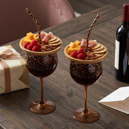 Leopard Print Wine Glass & Snack Charcuterie Set