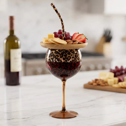 Leopard Print Wine Glass & Snack Charcuterie Set