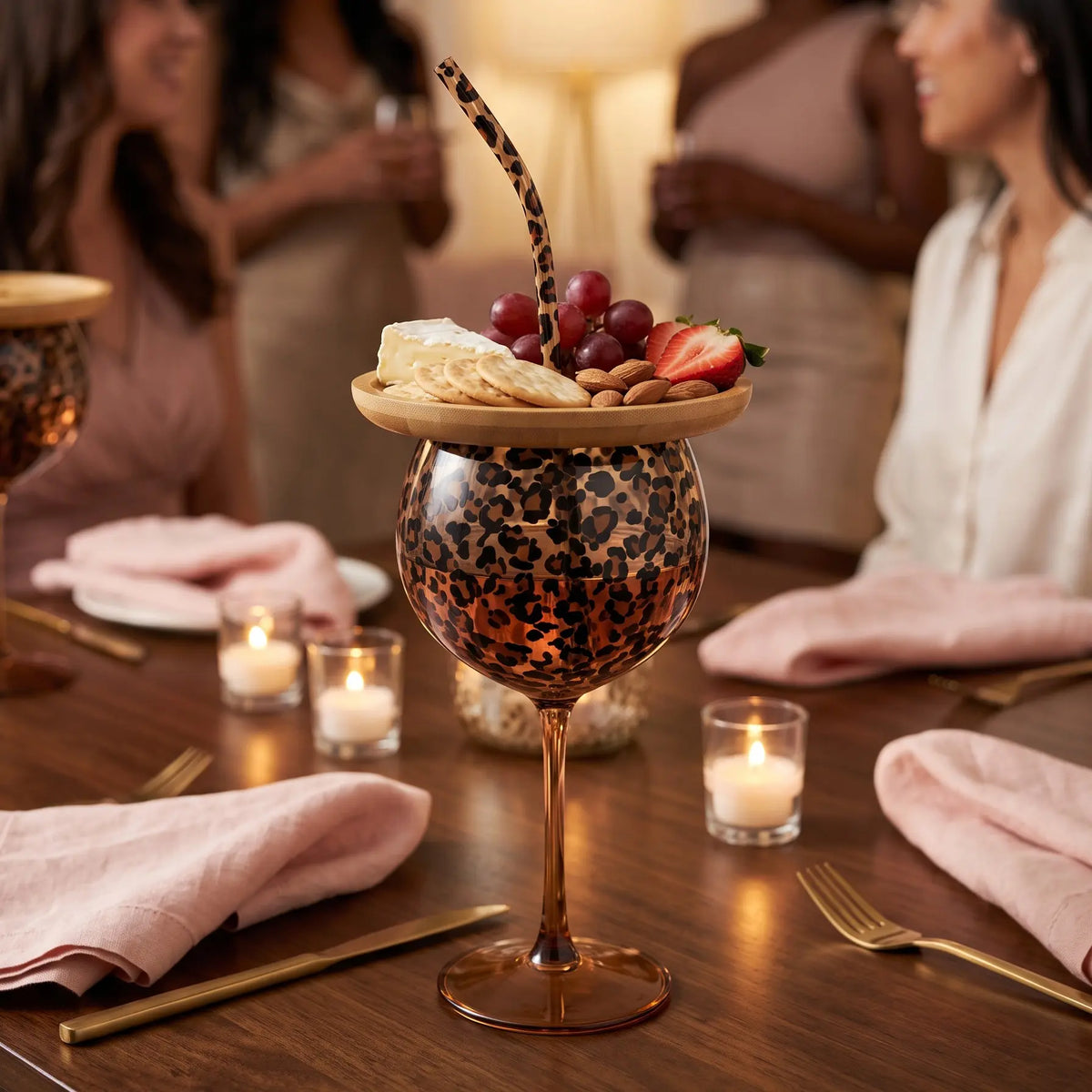 Leopard Print Wine Glass & Snack Charcuterie Set