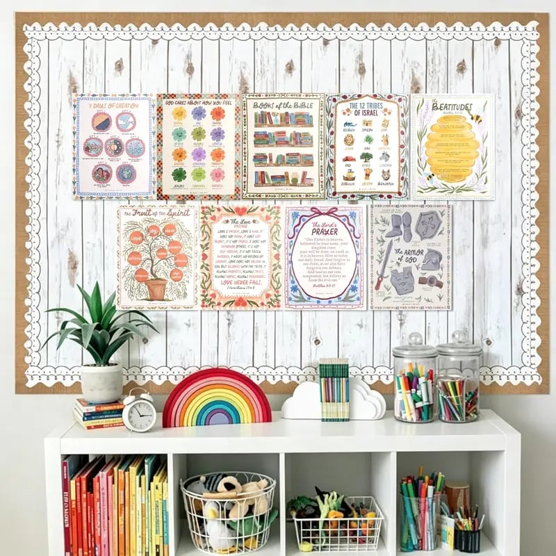 Bible Posters for Kids Classroom Set – 15 Christian Learning Posters