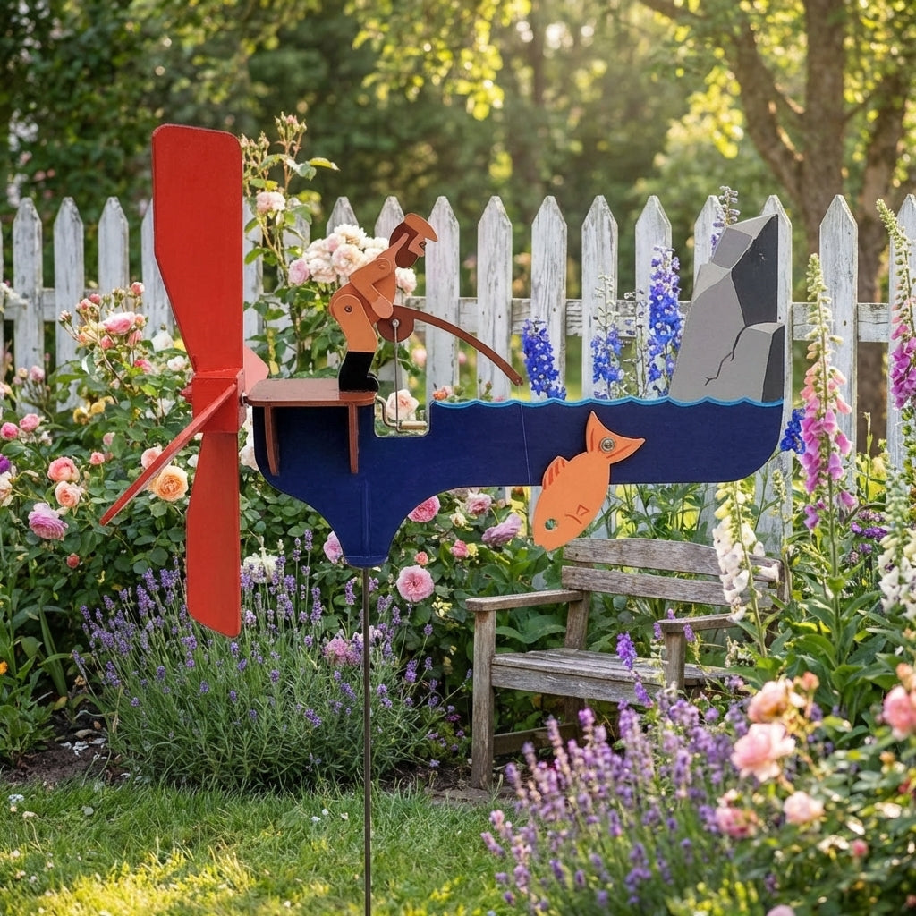 🎣 Fisherman Wind Spinner Garden Decor