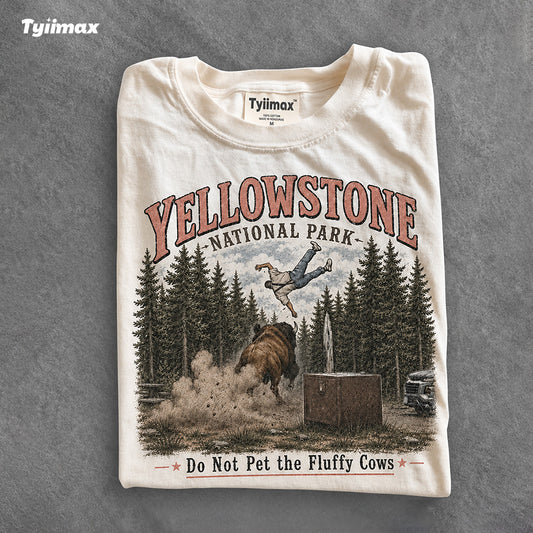 Do Not Pet The Fluffy Cows Graphic T-Shirt | Funny Yellowstone Inspired Bison Tee for Outdoor Lovers