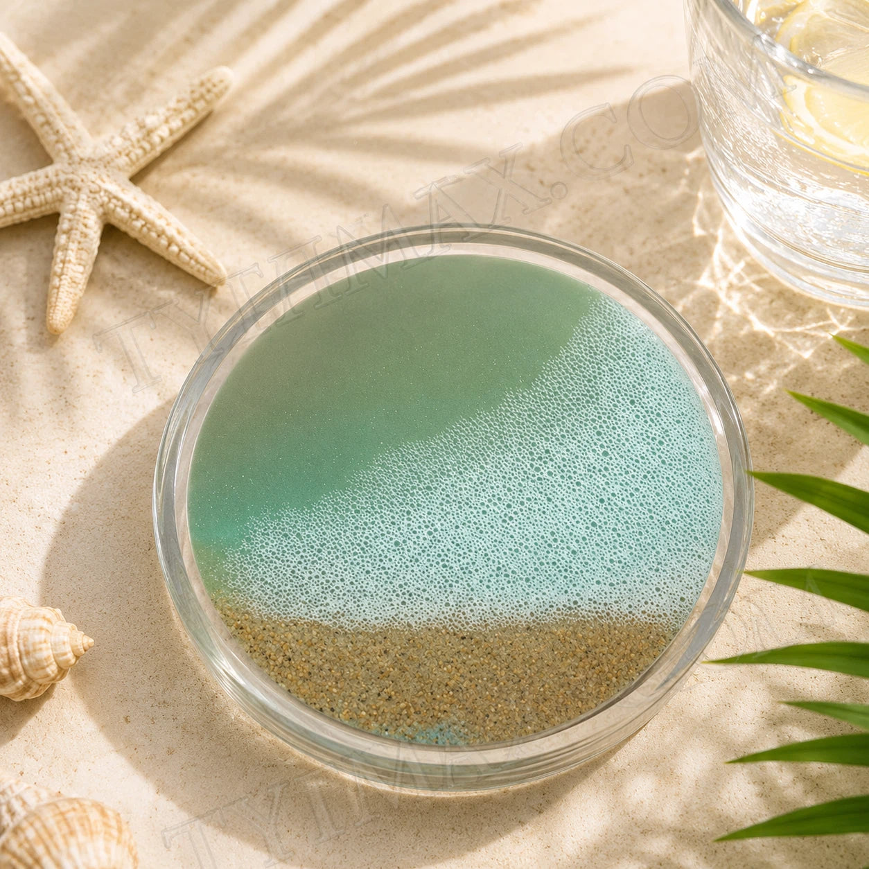 Handmade Ocean Wave Flow Art Coaster – Coastal Resin Beach Drink Coaster