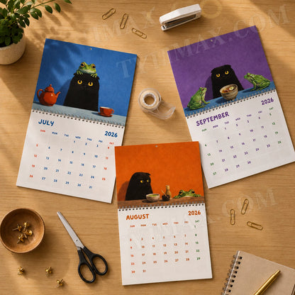 2026–2027 Frog & Cat Tea Time Wall Calendar | Cottagecore Academic Calendar (July 2026–June 2027)