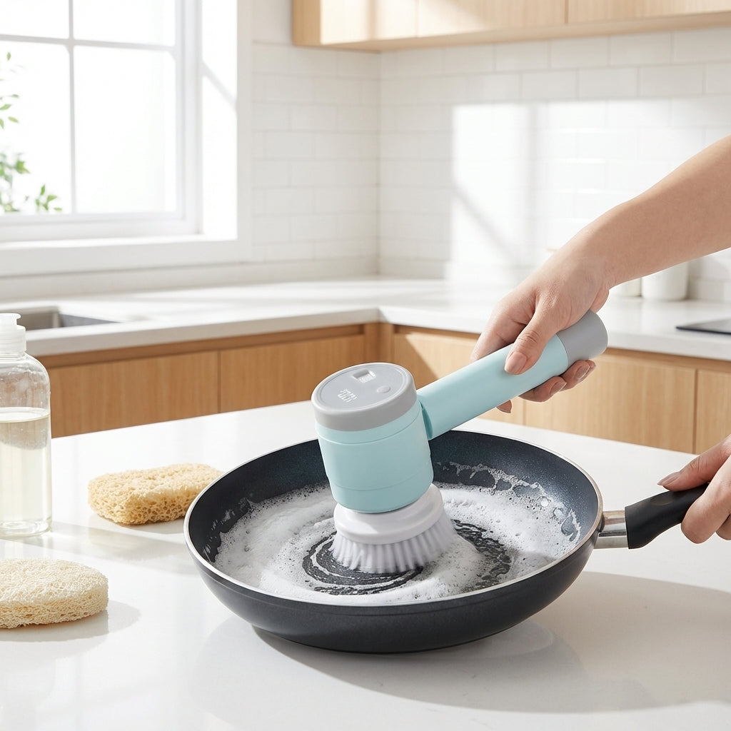 ABS Electric Cleaning Brush – Multifunctional Handheld Kitchen & Household Cleaner with 3 Replacement Pads