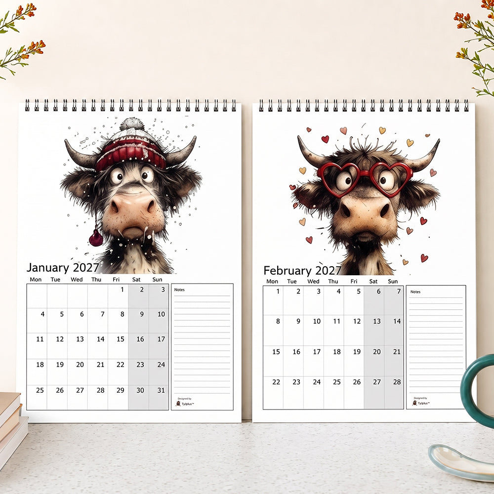 2027 Cute Highland Cow Wall Calendar 🐮 | Life Is Better With A Highland Cow ✨