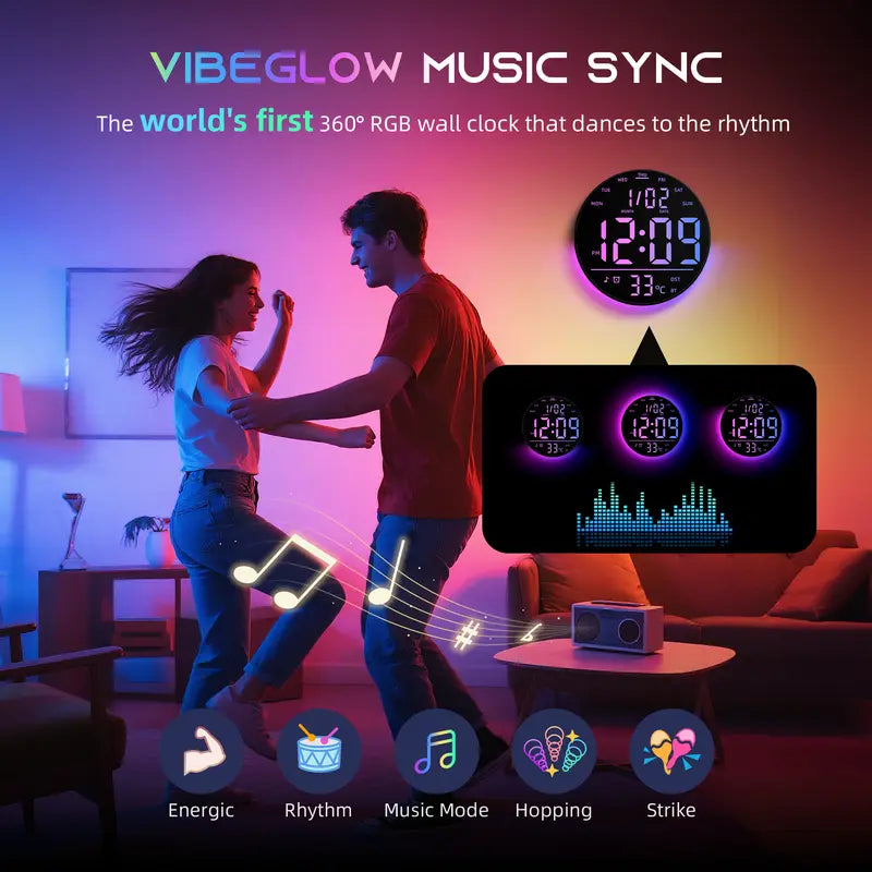 🌈 TYIIMAX™ 10' RGB Smart Wall Clock – Futuristic LED Digital Clock with Music Sync & Ambient Lights