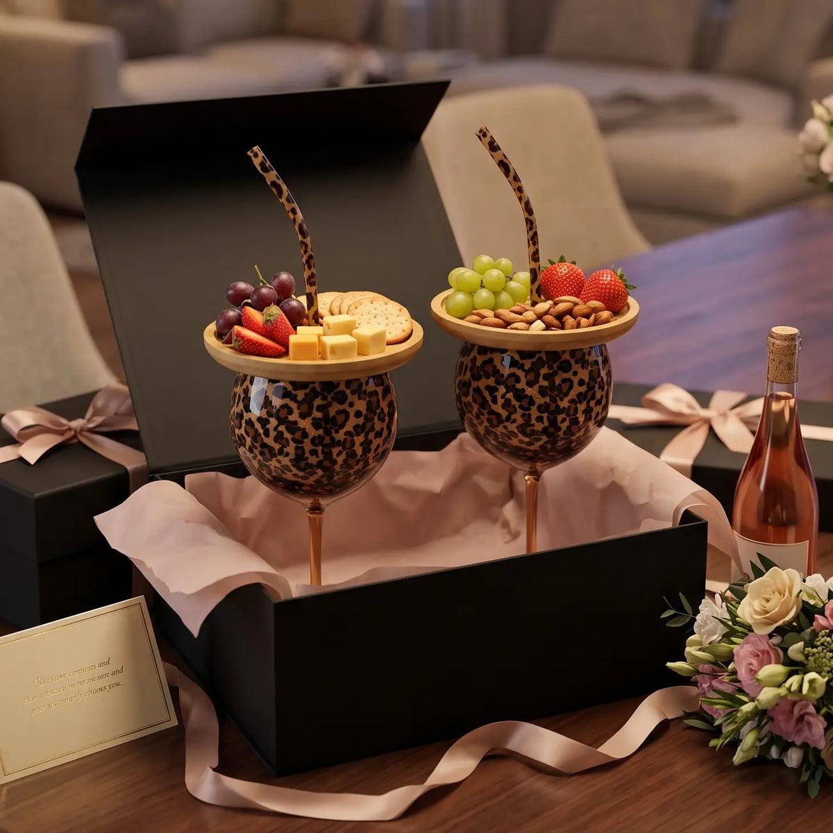 Leopard Print Wine Glass & Snack Charcuterie Set