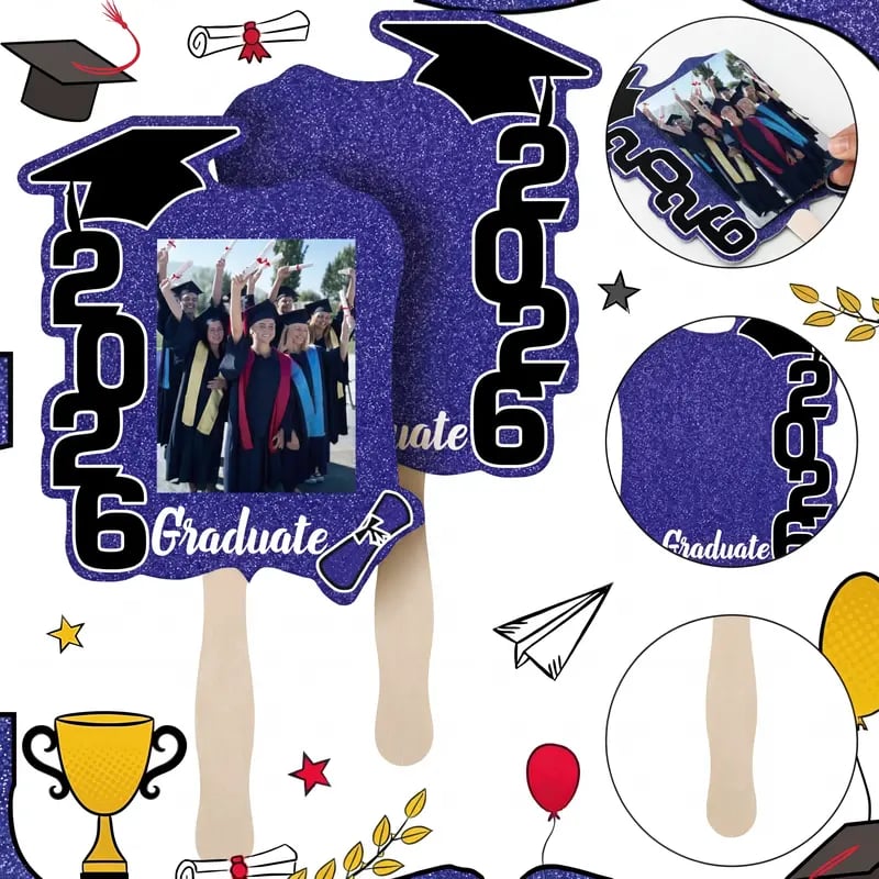 🎓Class of 2026 Graduation Fan Set (24 Pack) — Double-Sided Photo Props with Handles