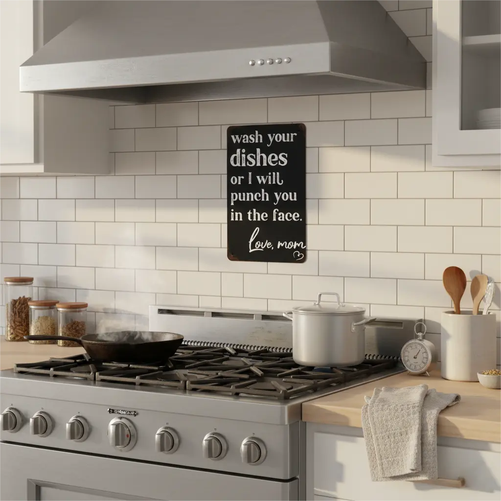 Funny "Wash Your Dishes or I'll Punch You in the Face" Metal Tin Sign, 8 × 12 in