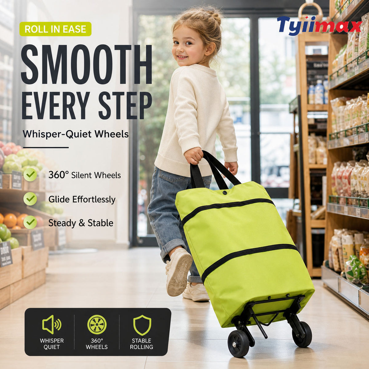 🔥HOT SALE 50% OFF🔥2-in-1 Foldable Shopping Cart Bag with Wheels – Reusable Rolling Grocery Tote