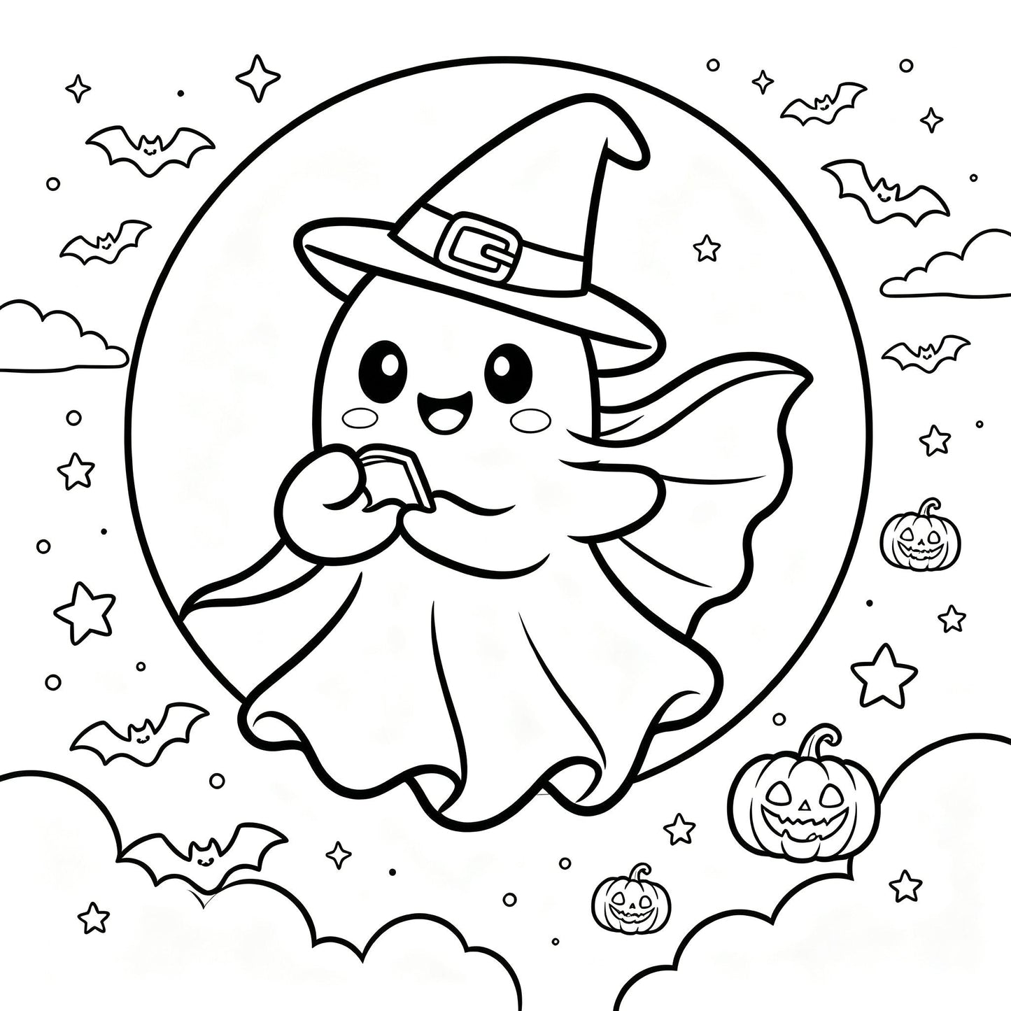 👻🎨Spooky & Cute Bold and Easy Coloring Book – A Whimsical Halloween Adventure (✨Hardcover)