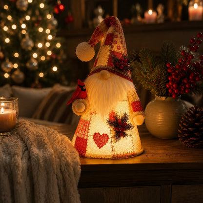 🐦 Patchwork Bird Gnome Light Collection | Warm Glowing Tabletop Decor with Farmhouse Patchwork Details for Mantels, Shelves & Holiday Gifts ✨