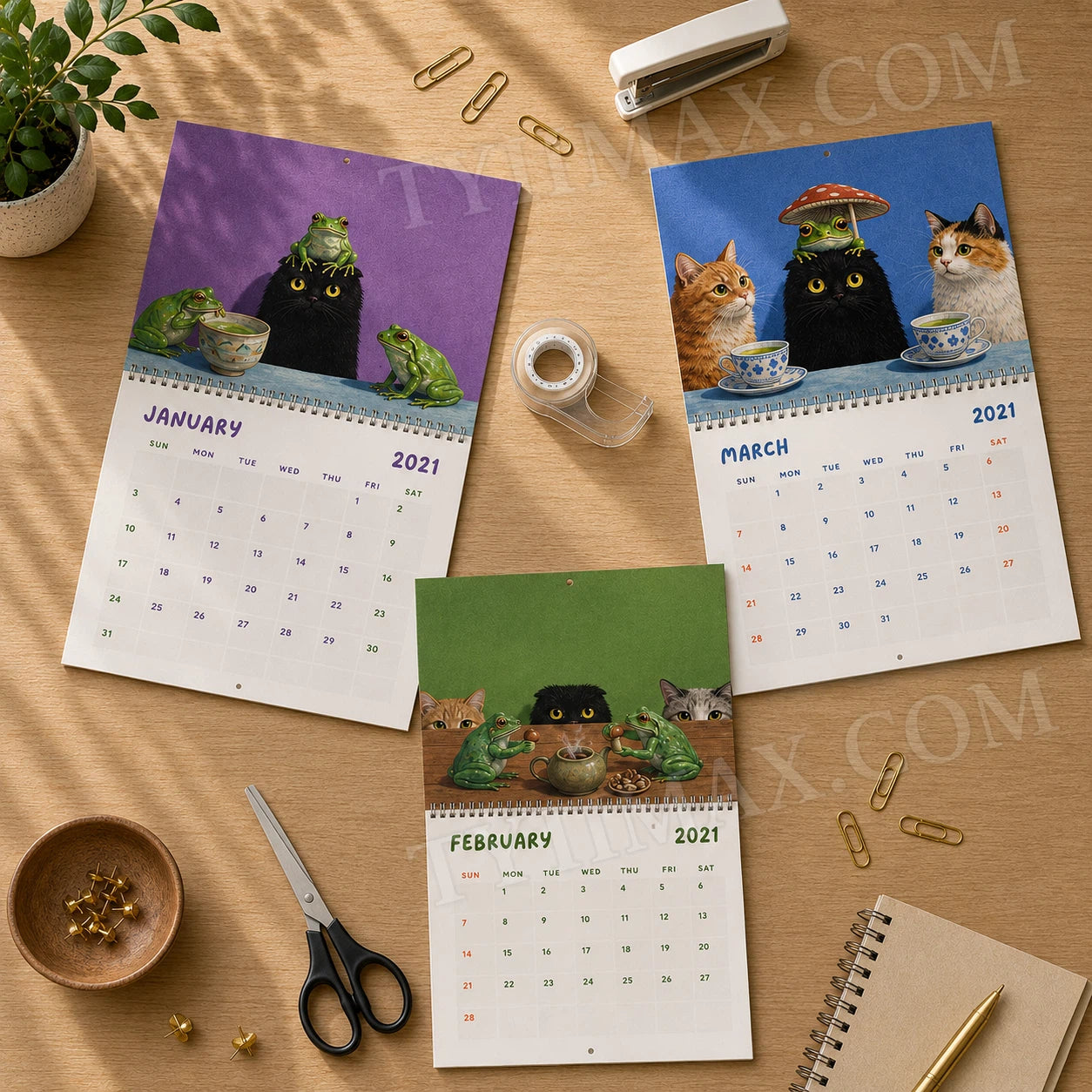 2026–2027 Frog & Cat Tea Time Wall Calendar | Cottagecore Academic Calendar (July 2026–June 2027)