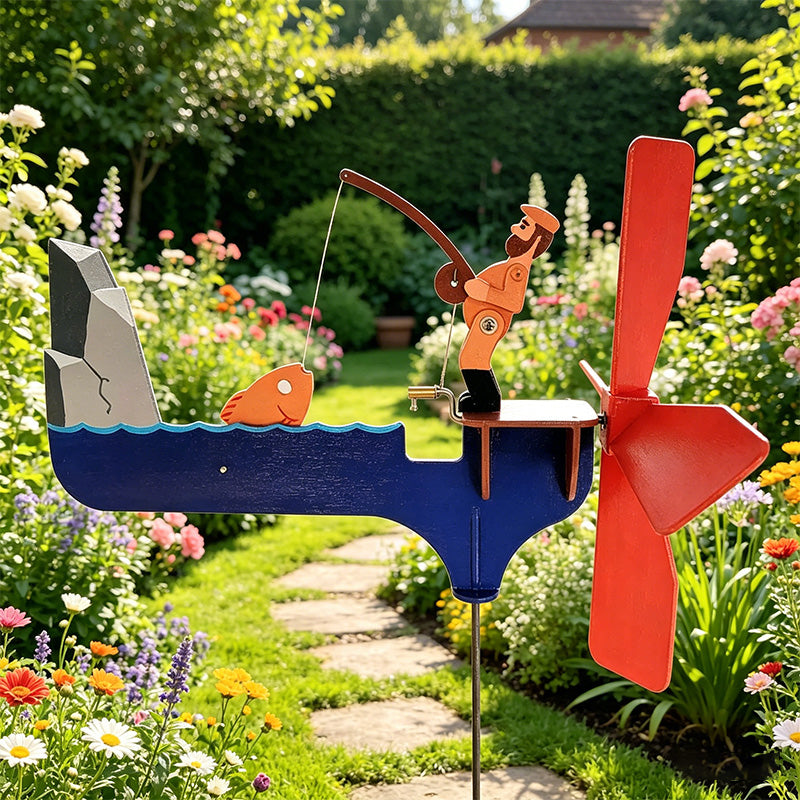 🎣 Fisherman Wind Spinner Garden Decor