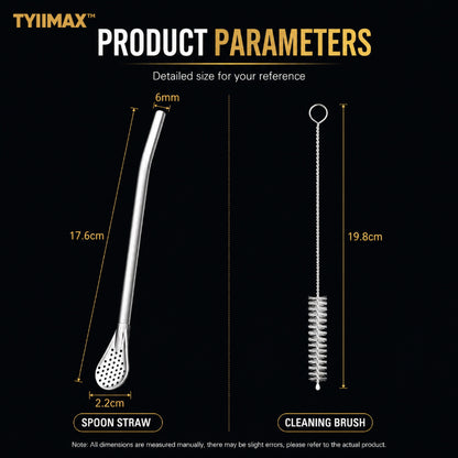 TYIIMAX™ 2-in-1 Stainless Steel Straw & Spoon – Reusable Drinking Straw with Stirring Spoon, Filter & Cleaning Brush