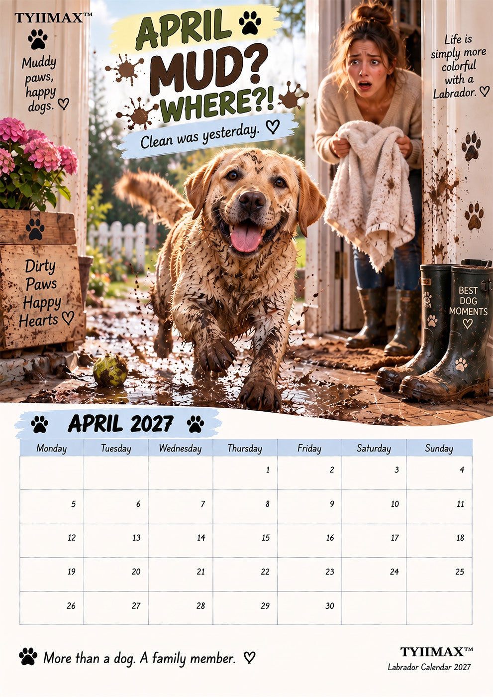 TYIIMAX™ Labrador Calendar 2027 – Funny 12-Month Wall Calendar for Labrador Lovers & Dog Owners