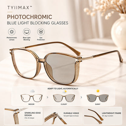 TYIIMAX™ Women's Photochromic Prescription Glasses – Oversized Fashion Frames with Blue Light Protection