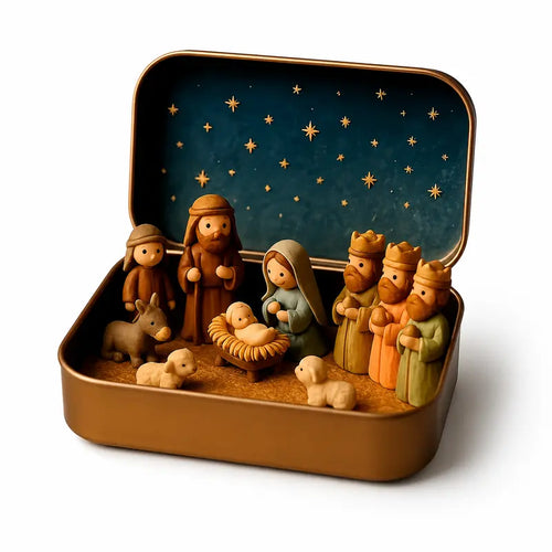 Pocket-Size Mini Nativity Scene Set with Storage Box