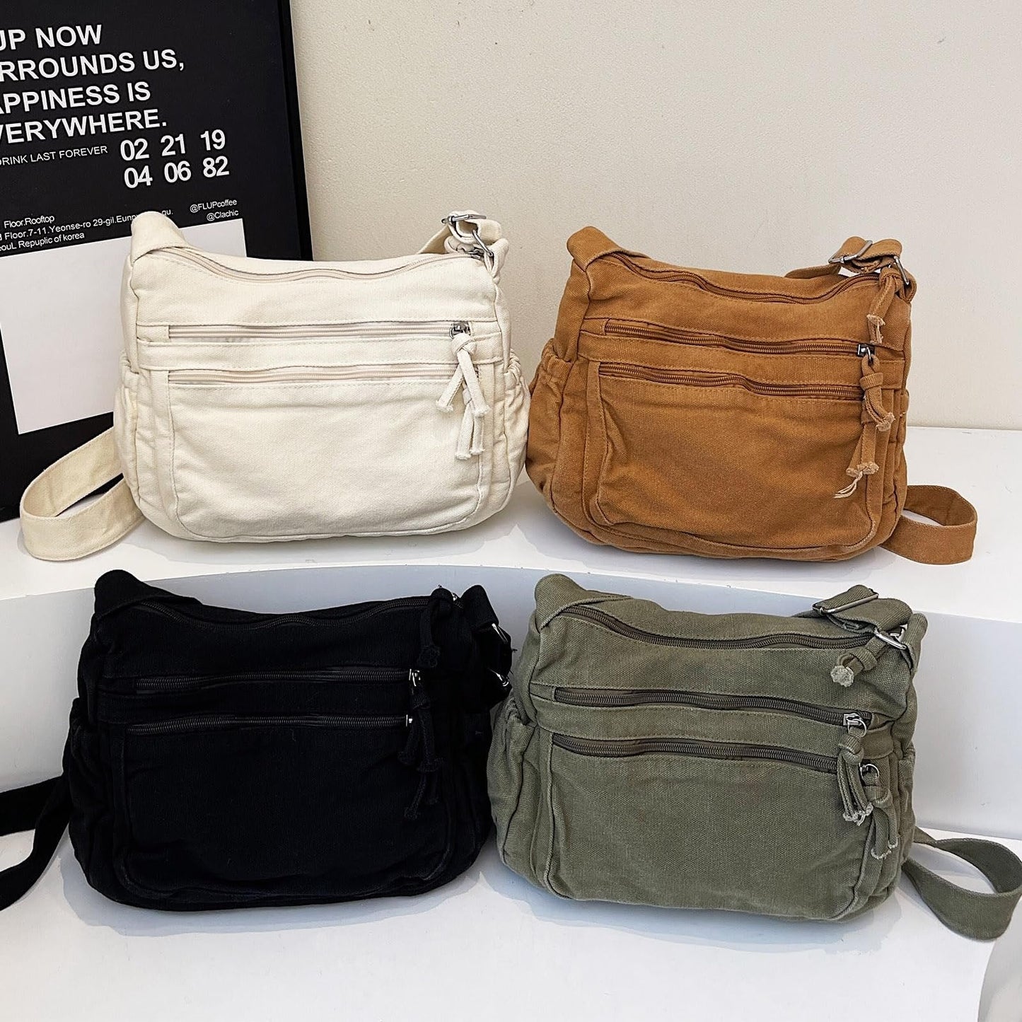 Multi-Pocket Canvas Crossbody Bag for Daily Travel