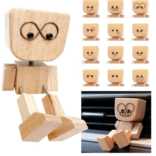 Shaking Wooden Man Figurine for Car Dashboard