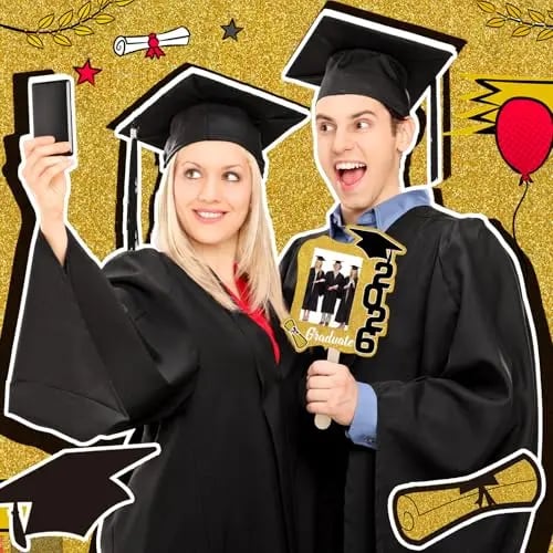 🎓Class of 2026 Graduation Fan Set (24 Pack) — Double-Sided Photo Props with Handles