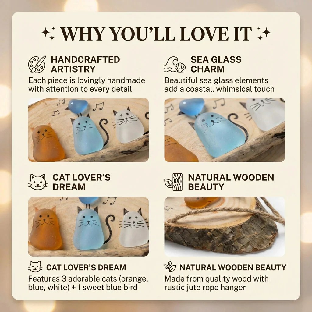 😻💕 Super Cute Sea Glass Cat Wall Hanging✨🐾