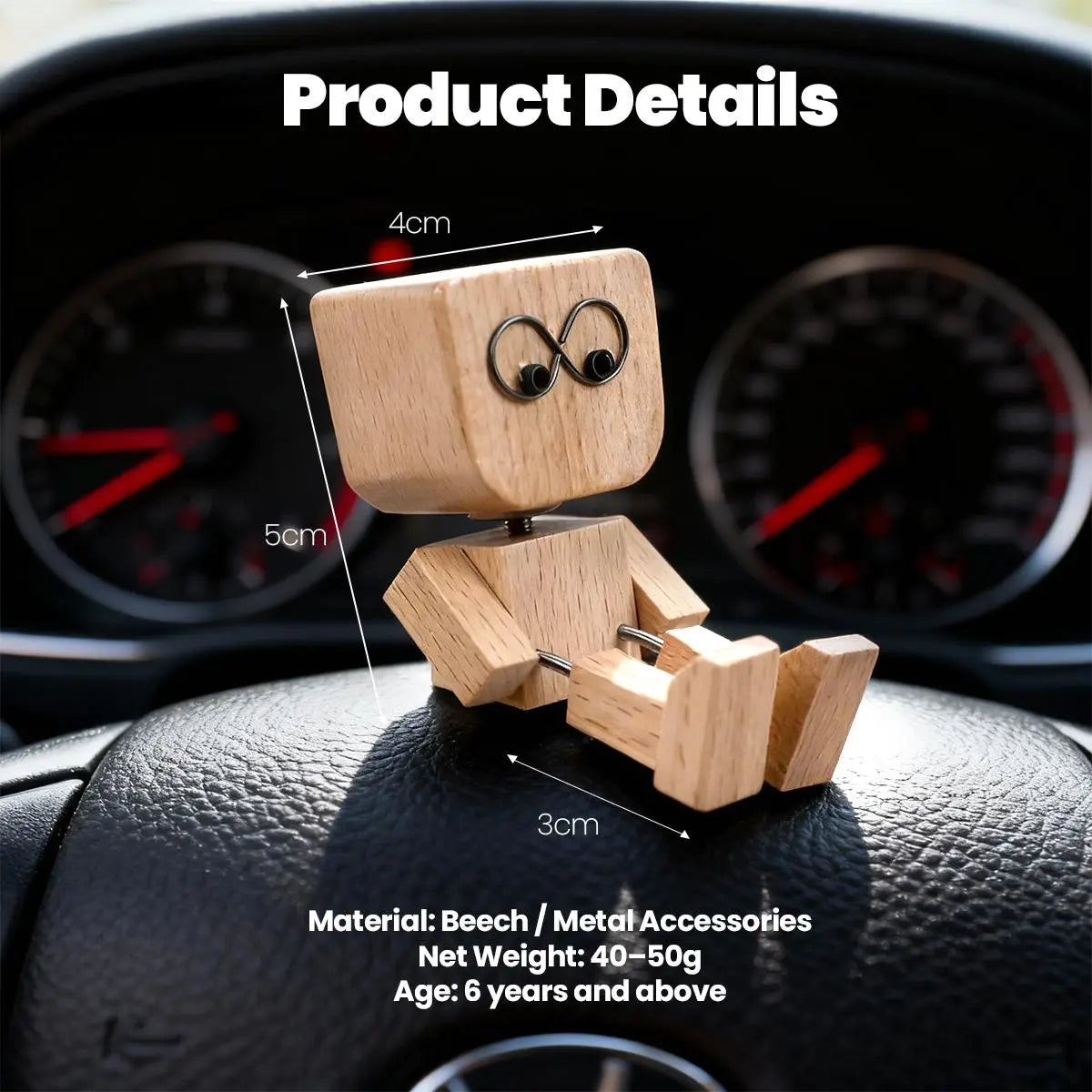 Shaking Wooden Man Figurine for Car Dashboard