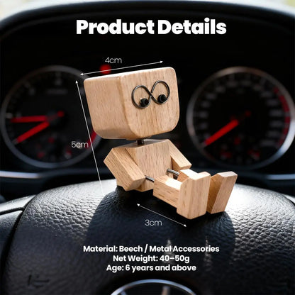 Shaking Wooden Man Figurine for Car Dashboard