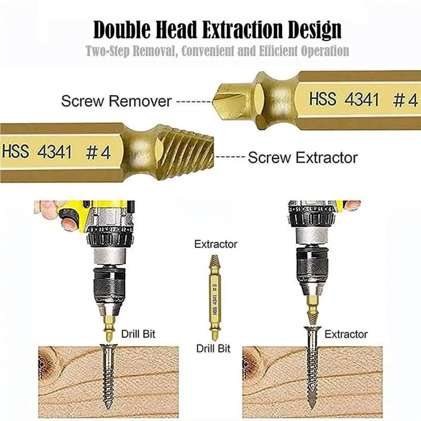 Stripped & Broken Screw Remover Set – 6 Pcs Easy Out Bolt Extractor, Double‑Head Design for Damaged Screws