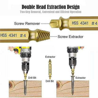 Stripped & Broken Screw Remover Set – 6 Pcs Easy Out Bolt Extractor, Double‑Head Design for Damaged Screws