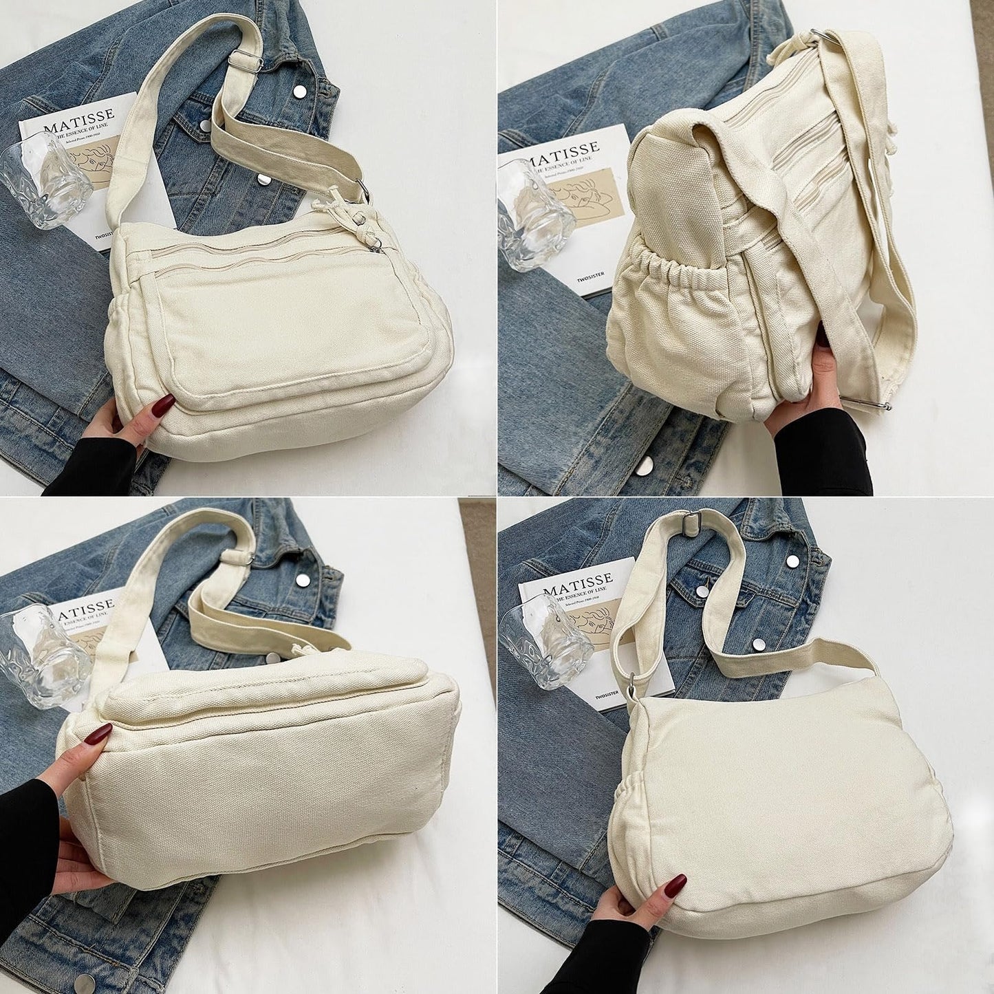 Multi-Pocket Canvas Crossbody Bag for Daily Travel