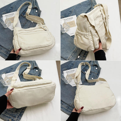 Multi-Pocket Canvas Crossbody Bag for Daily Travel