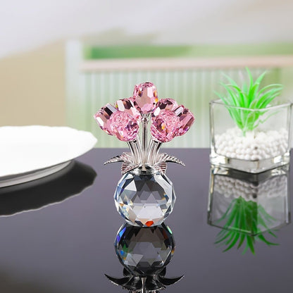 🎁Mother's Day Sale❤️ Crystal Colourful Rose Flower Collectible Figurine with Vase