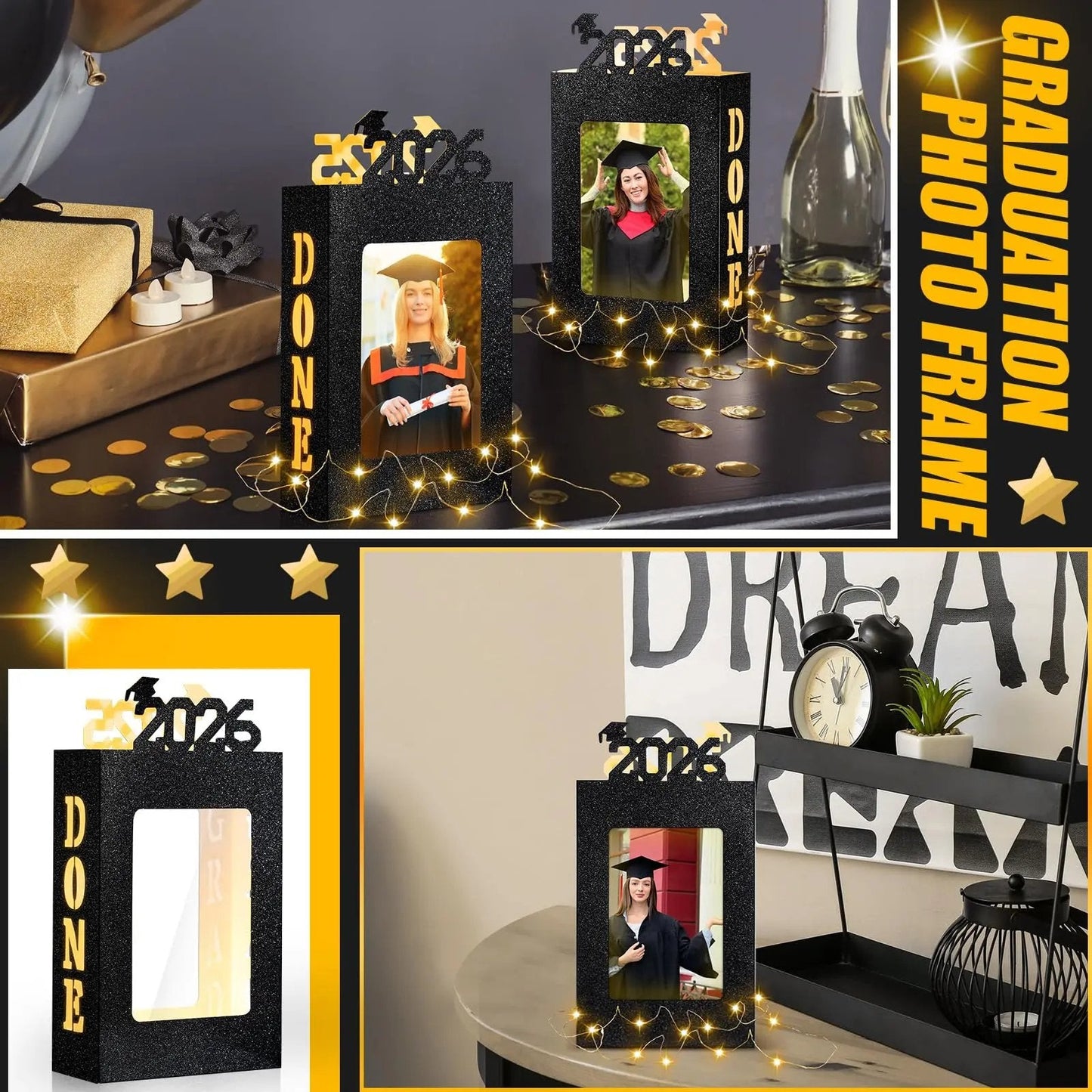 🎓4Pcs 2026 Graduation Centerpieces for Class of 2026-Fit 4x6in Photo| Fillable Picture Box