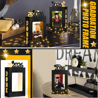 🎓4Pcs 2026 Graduation Centerpieces for Class of 2026-Fit 4x6in Photo| Fillable Picture Box