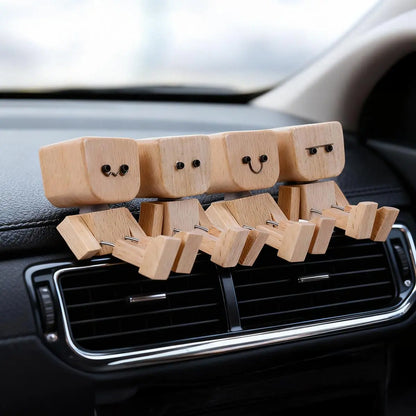 Shaking Wooden Man Figurine for Car Dashboard